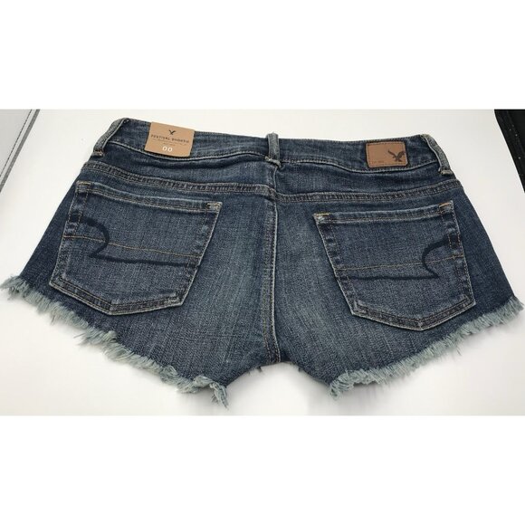 American Eagle Denim Shorts 00 Floral Embroidered Distressed Frayed Hem Cut Off - Picture 7 of 8